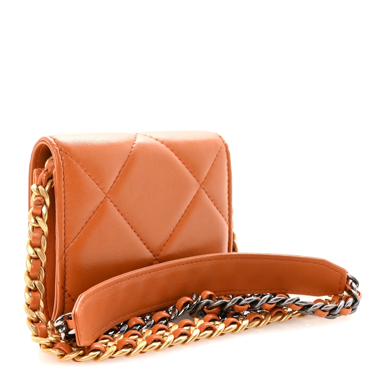Chanel Lambskin Quilted Chanel 19 Flap Coin Purse With Chain Light Brown 3 of 11