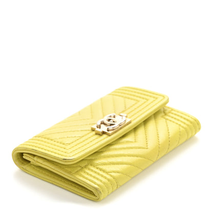 Chanel Lambskin Chevron Quilted Boy Flap Card Holder Yellow 8 of 16