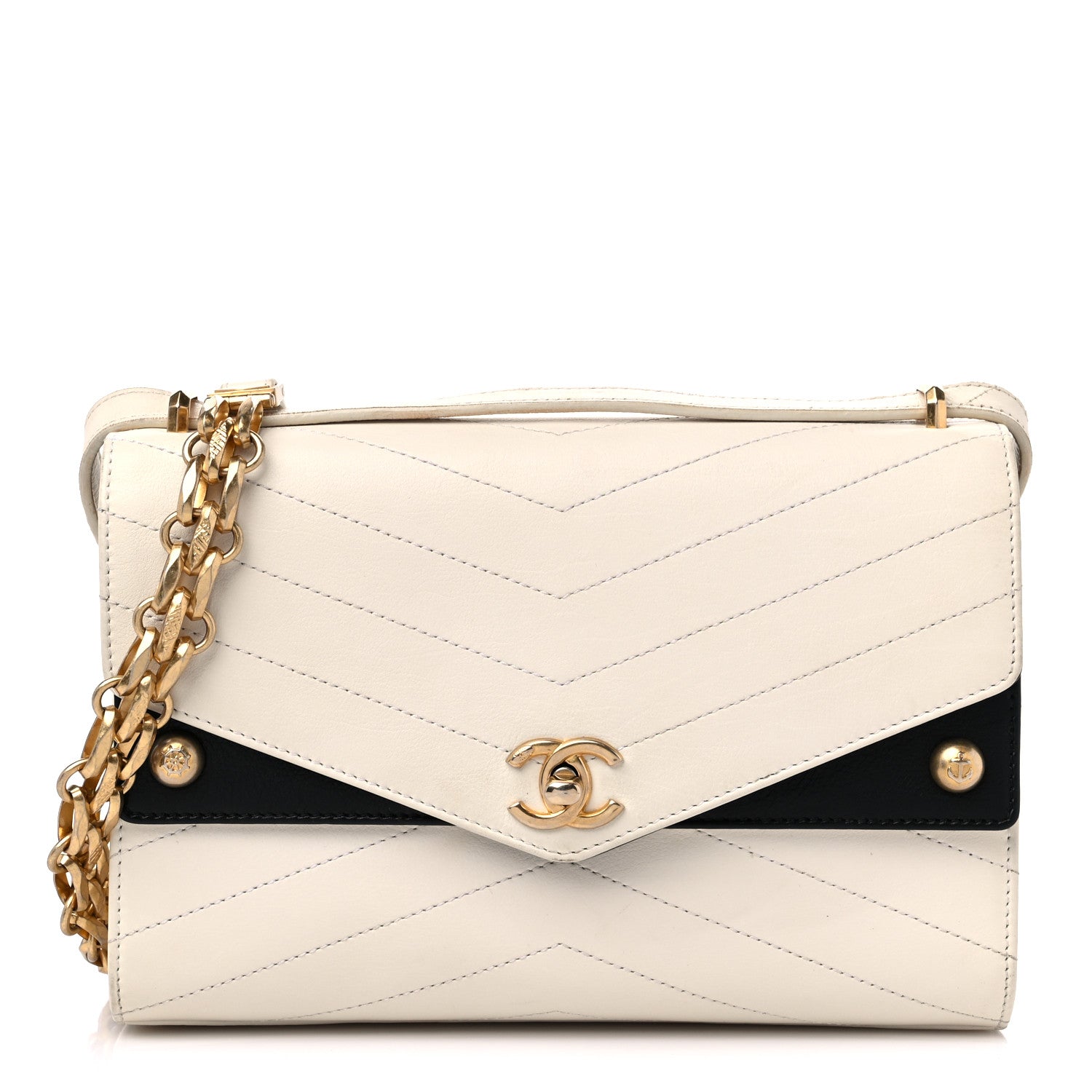 Chanel Calfskin Chevron Quilted Casual Trip Flap White 1 of 15