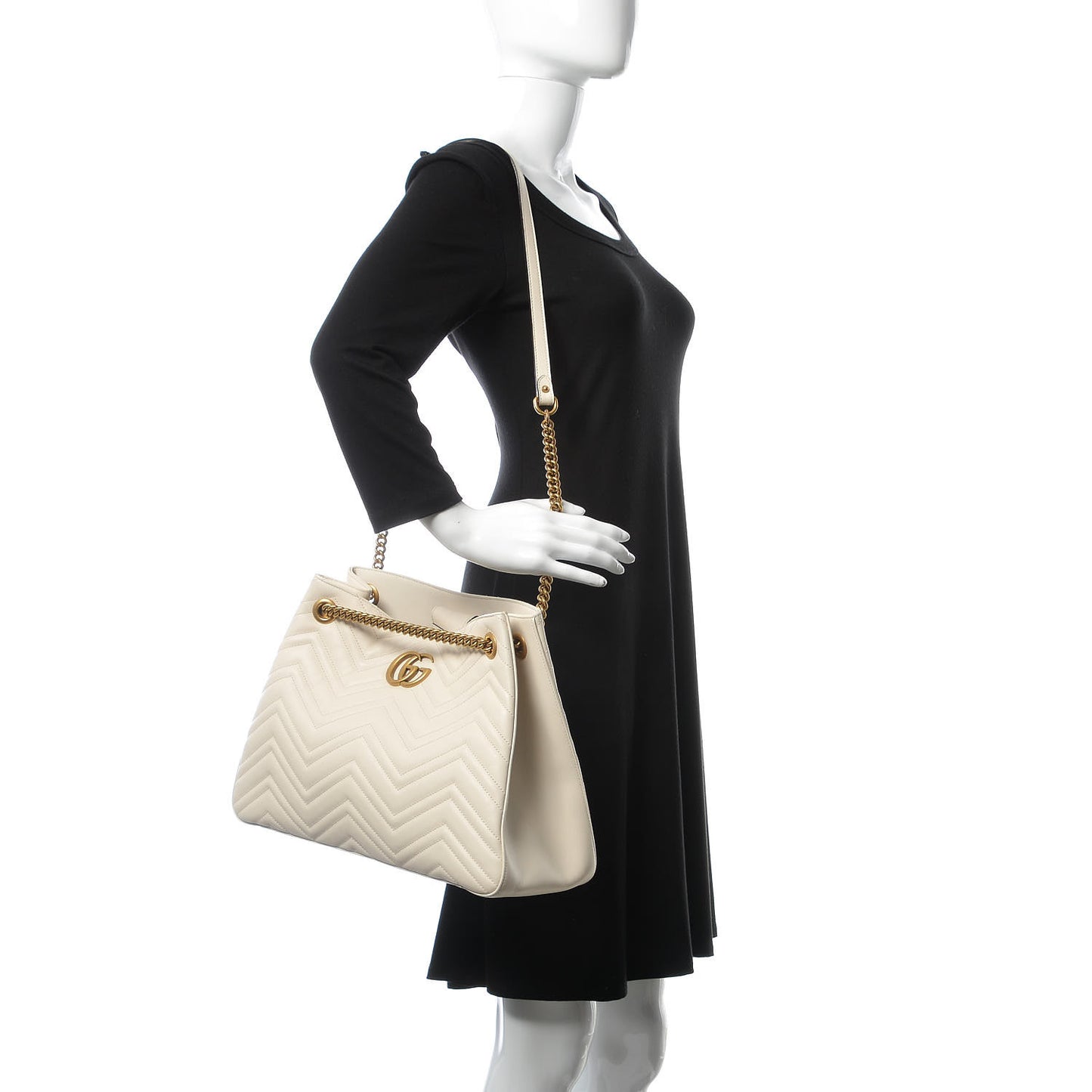 Calfskin Matelasse Medium GG Marmont Shoulder Tote Bag White