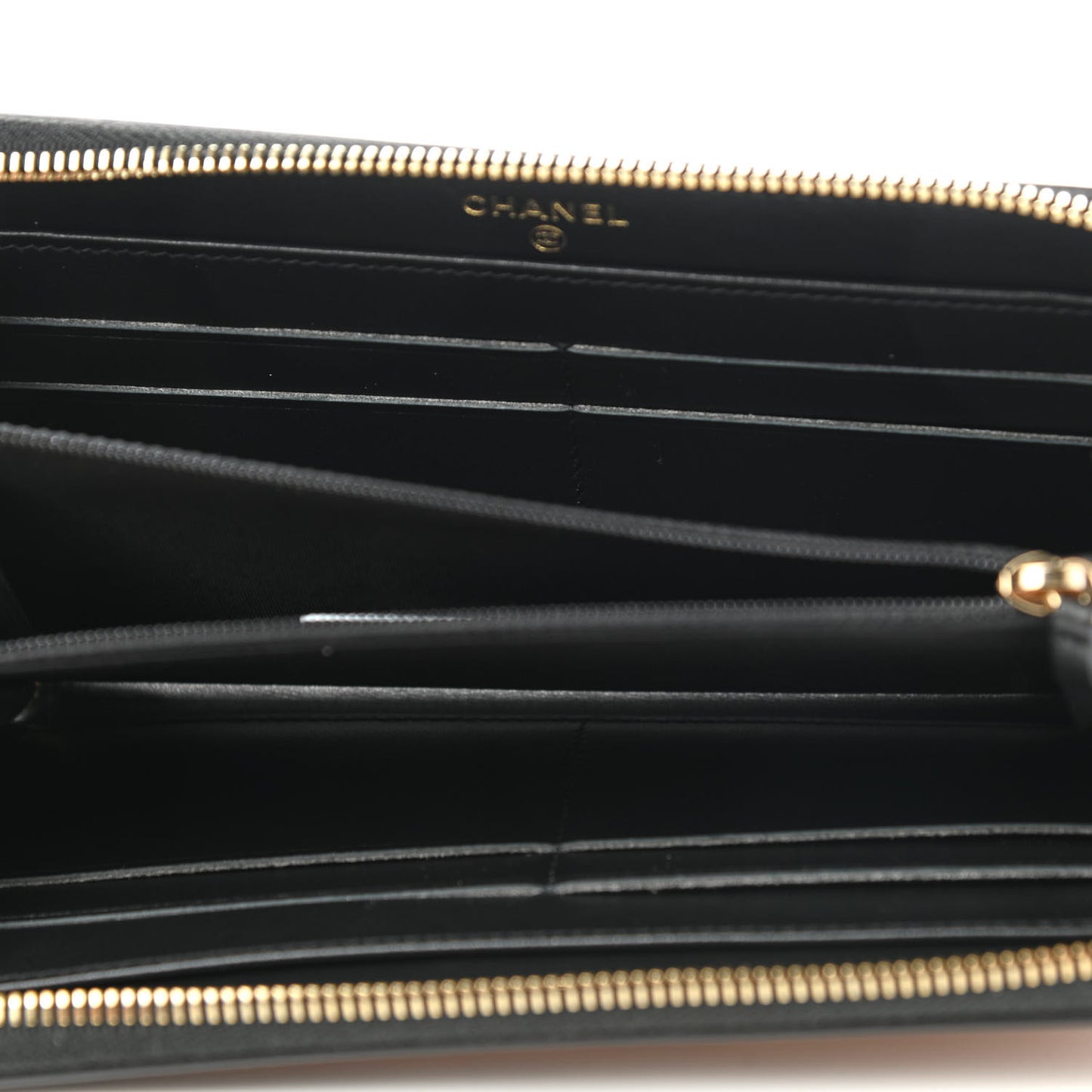 Caviar Quilted Filigree Zip Around Wallet Beige Black