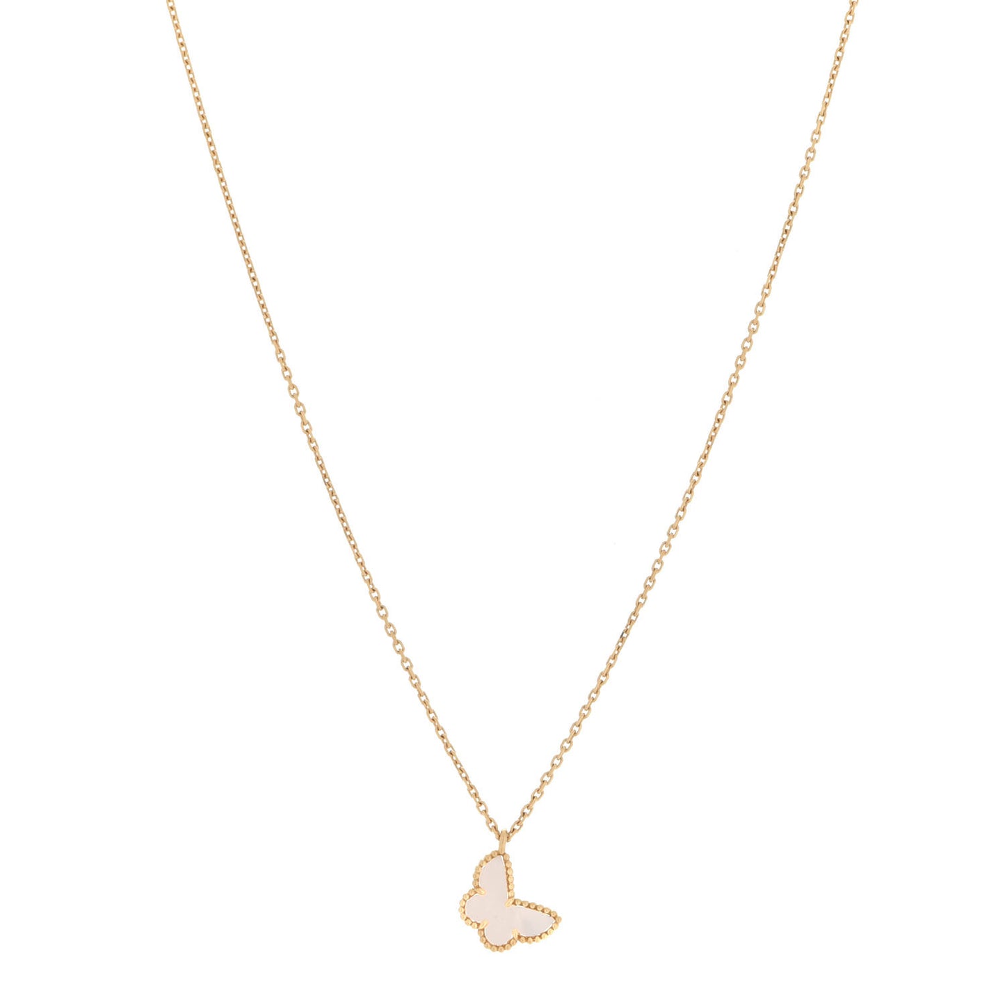 18K Yellow Gold Mother of Pearl Sweet Alhambra Butterfly Pendant Necklace