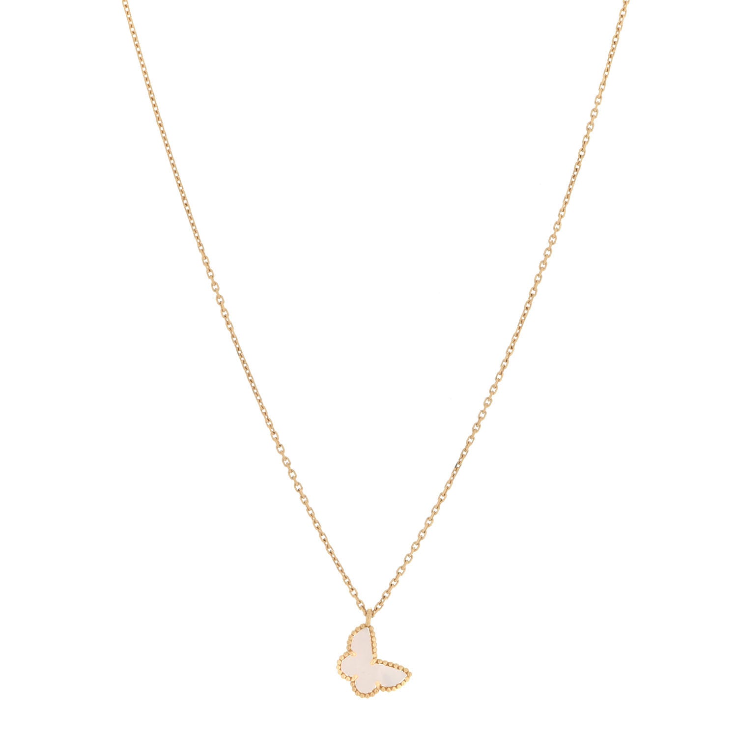 Van Cleef & Arpels 18K Yellow Gold Mother of Pearl Sweet Alhambra Butterfly Pendant Necklace 1 of 7