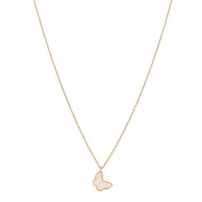 Van Cleef & Arpels 18K Yellow Gold Mother of Pearl Sweet Alhambra Butterfly Pendant Necklace 1 of 7