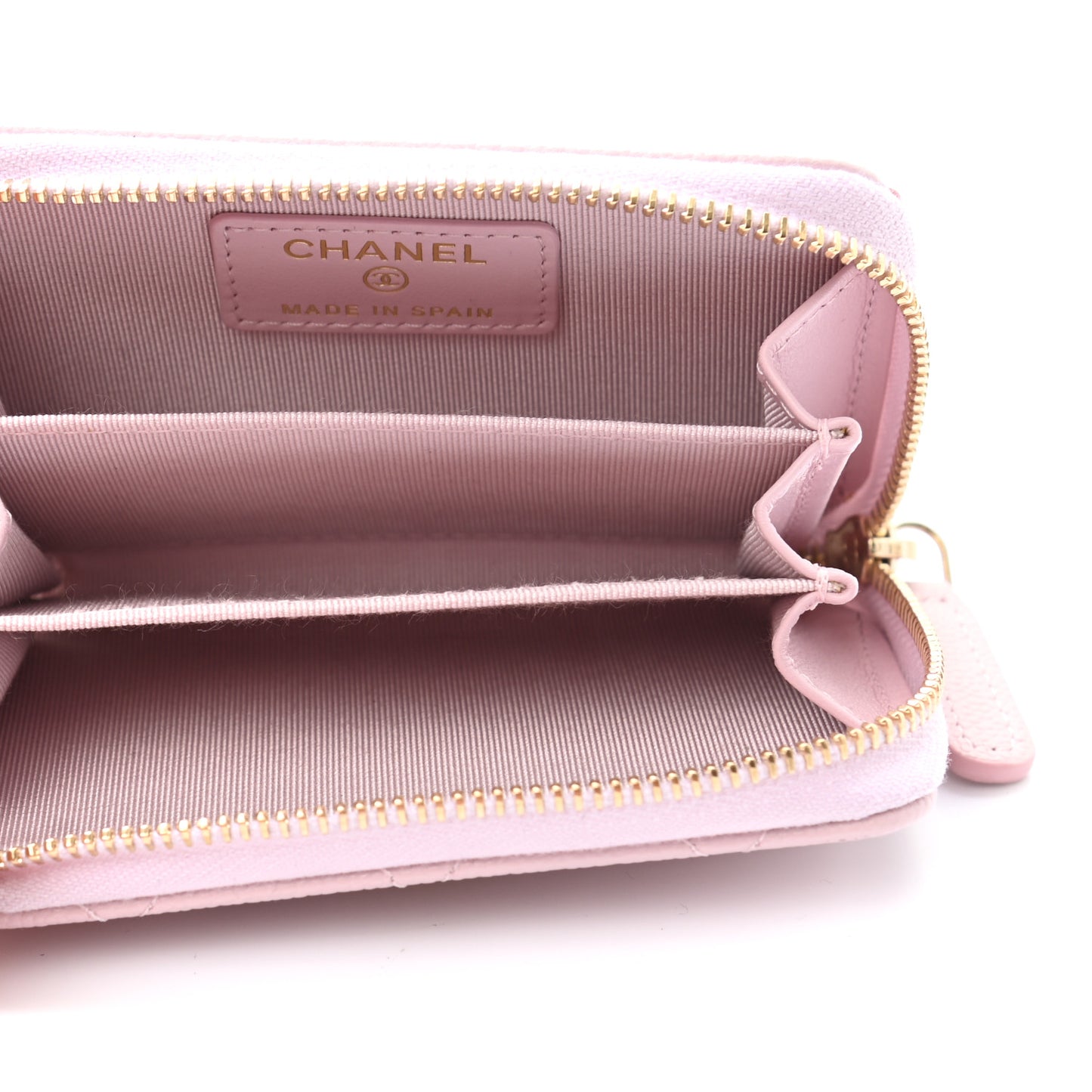 Caviar Quilted Zip Coin Purse Light Pink