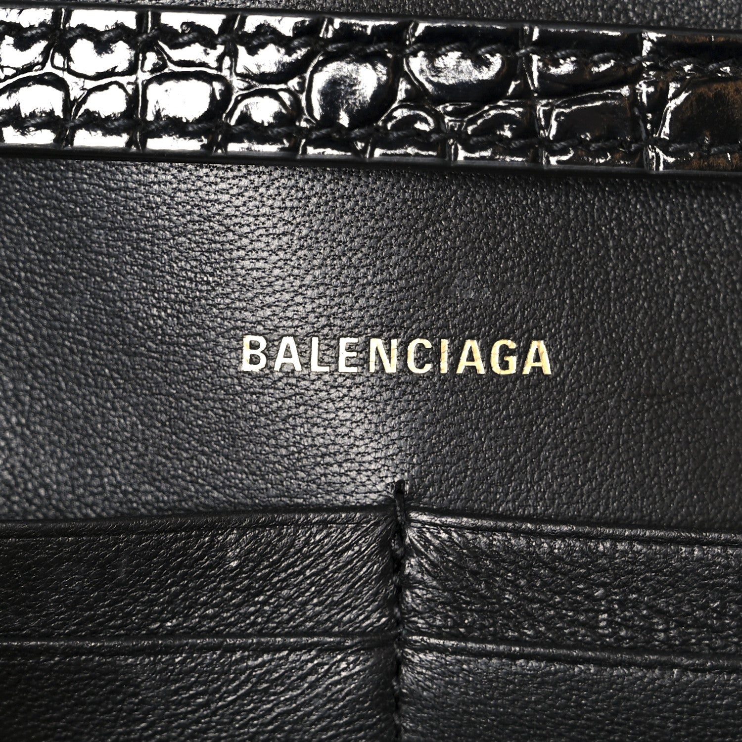 Balenciaga Shiny Calfskin Crocodile Embossed Hourglass Chain Bag Black 6 of 11