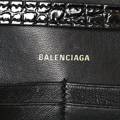 Balenciaga Shiny Calfskin Crocodile Embossed Hourglass Chain Bag Black 6 of 11