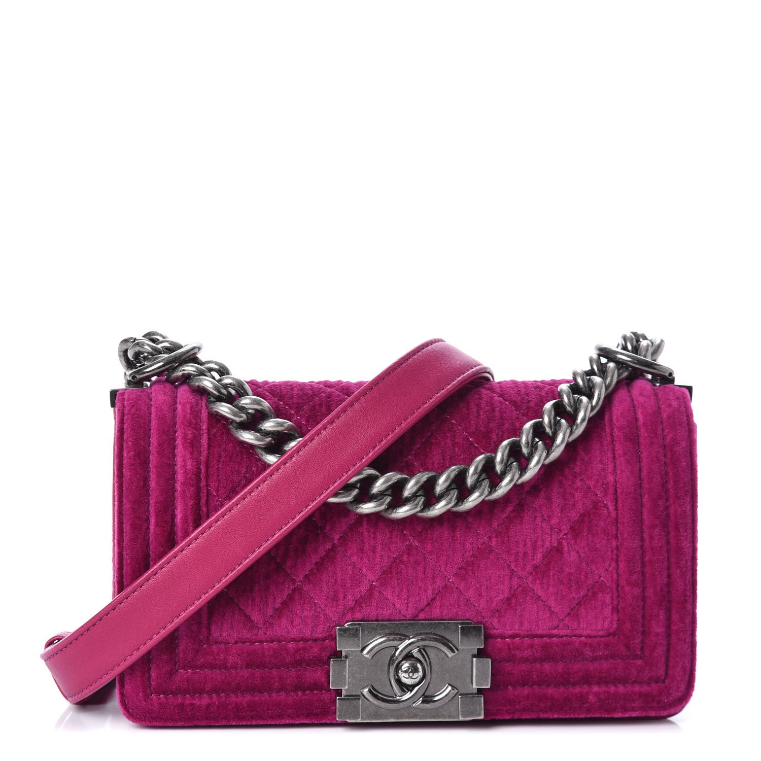 Chanel Velvet Quilted Small Boy Flap Fuchsia 1 of 10