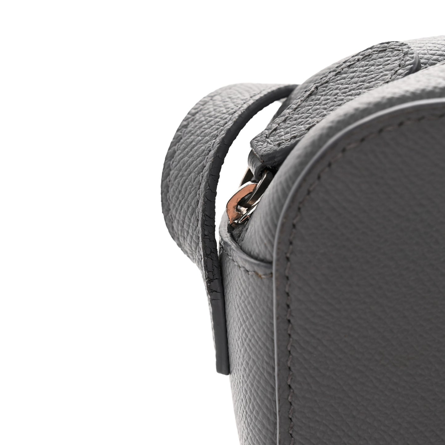 Grained Calfskin Logo XS Ville Camera Bag Gris Perle Fonce White