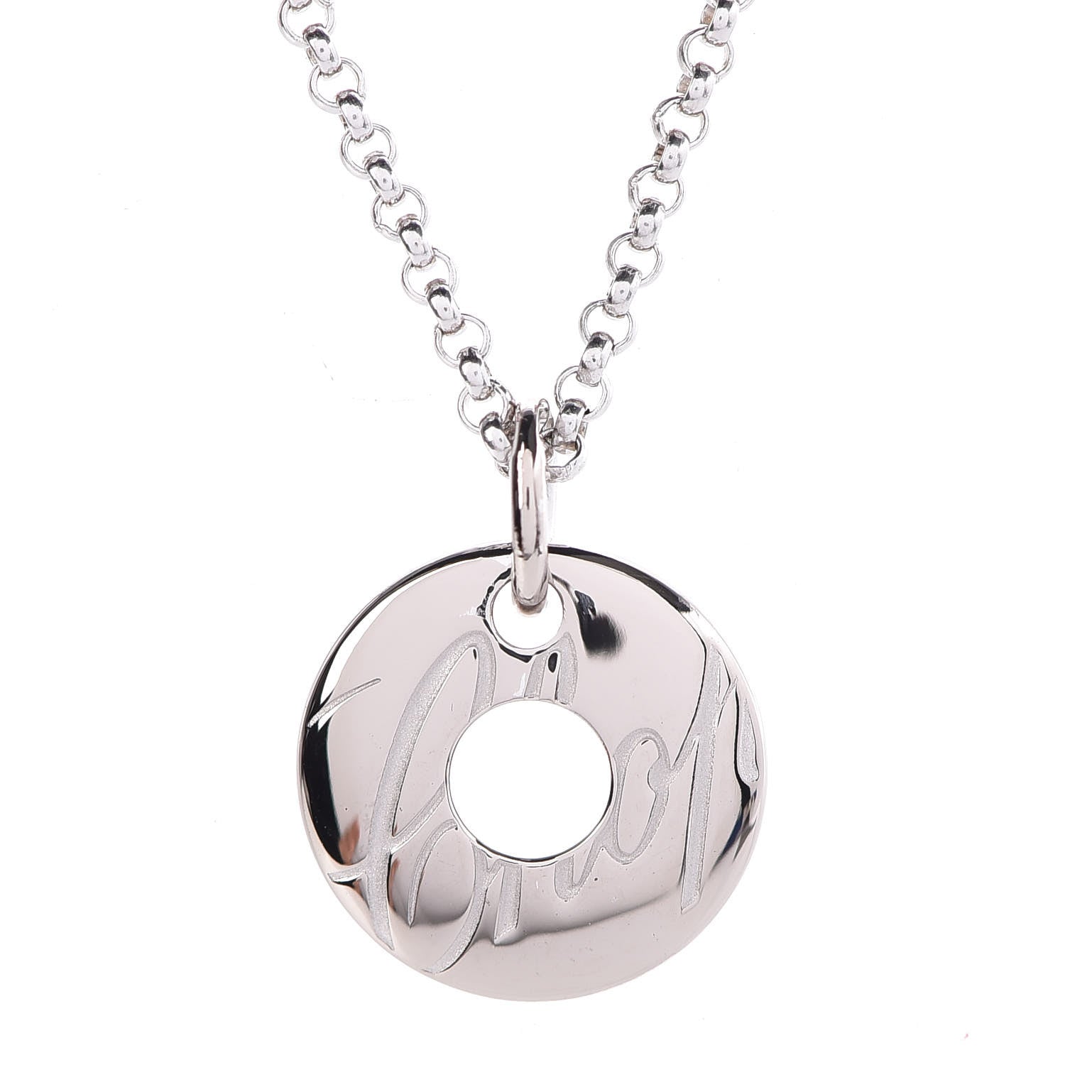Chopard 18K White Gold Chopardissimo Disc Pendant Necklace 7 of 7