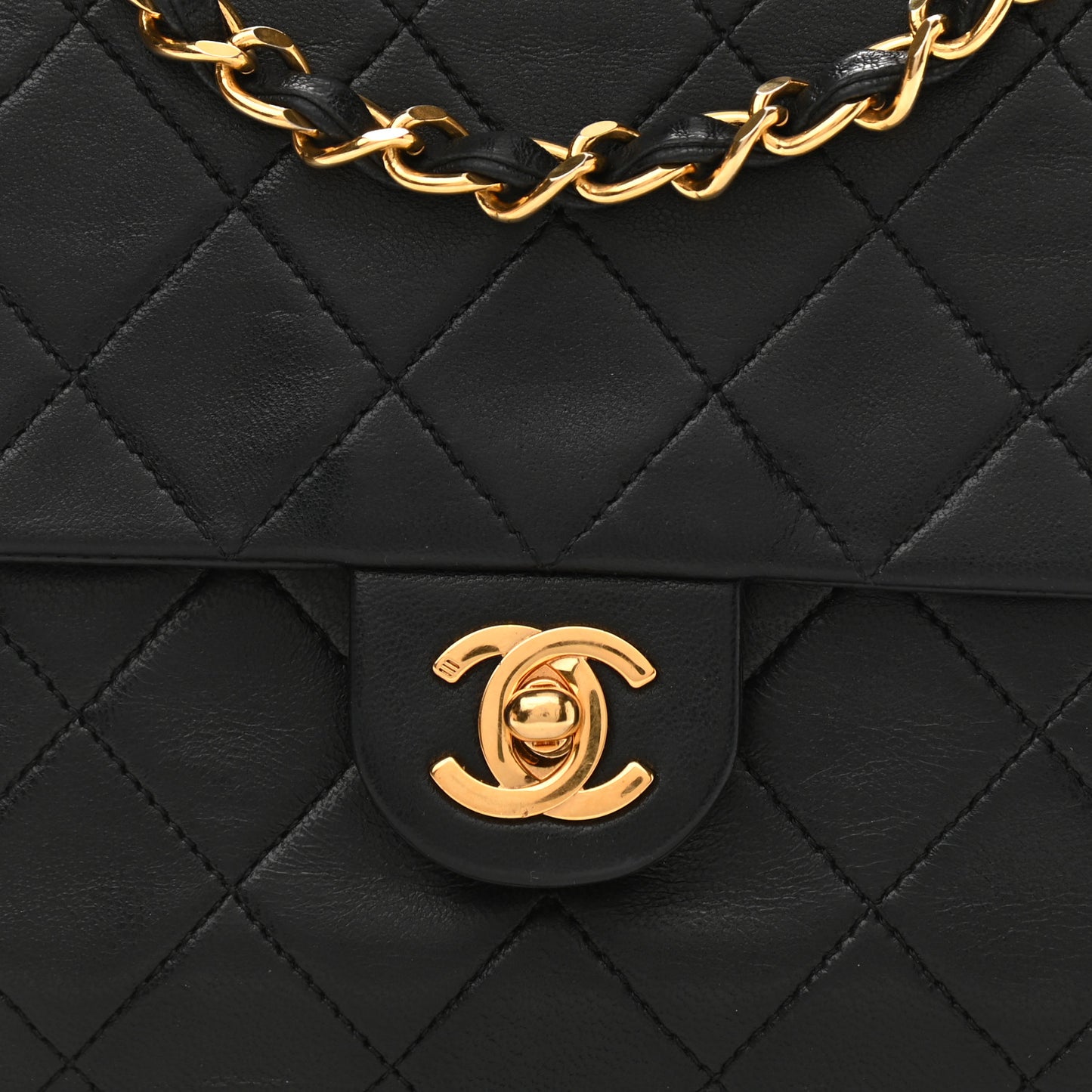 Lambskin Quilted Mini Square Flap Bag Black
