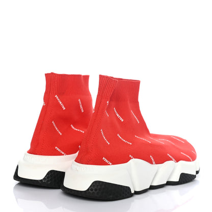Balenciaga Neoprene Knit Allover Logo Womens Speed Sneakers 39 Rouge White 4 of 9