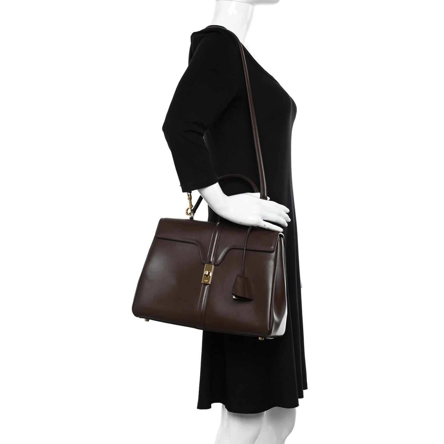 Satinated Calfskin Medium 16 Top Handle Bag Brown