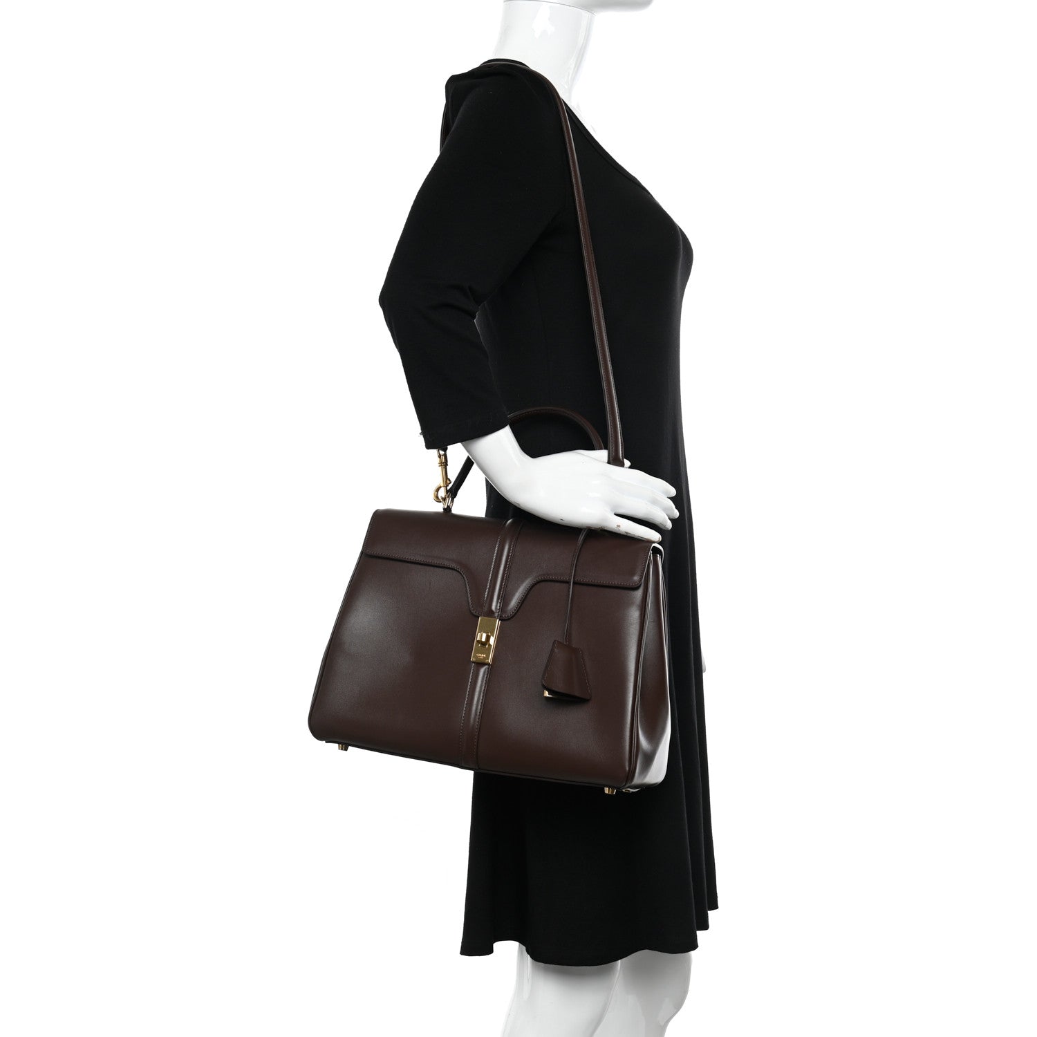 Celine Satinated Calfskin Medium 16 Top Handle Bag Brown 2 of 13