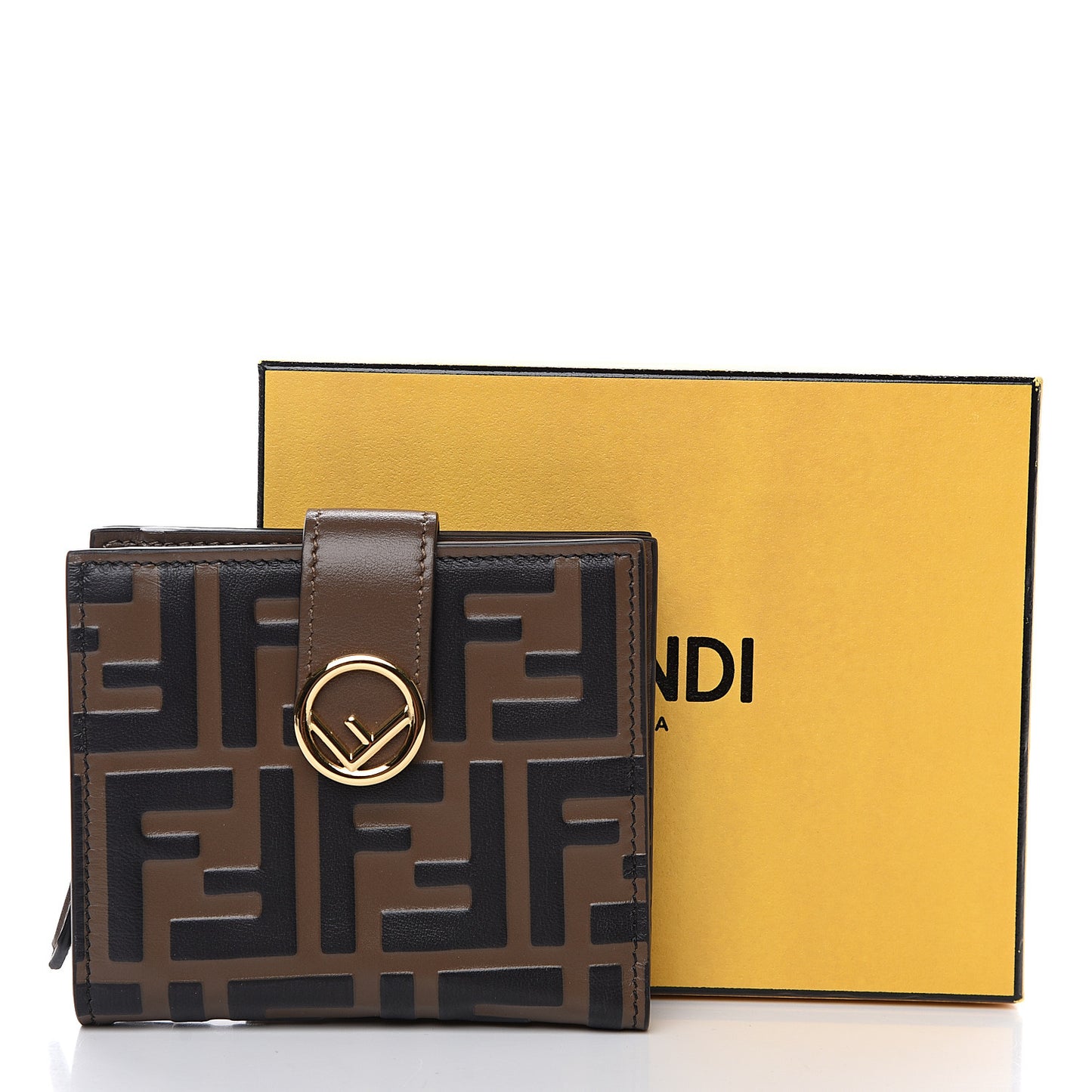 Vitello Soft F is Fendi Bi-Color FF 1974 Embossed Compact Wallet Maya Black