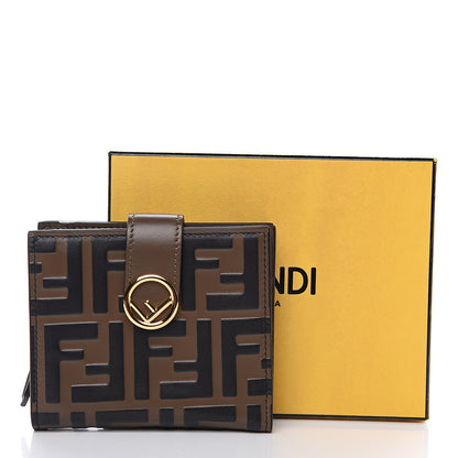 Fendi Vitello Soft F is Fendi Bi-Color FF 1974 Embossed Compact Wallet Maya Black 7 of 7