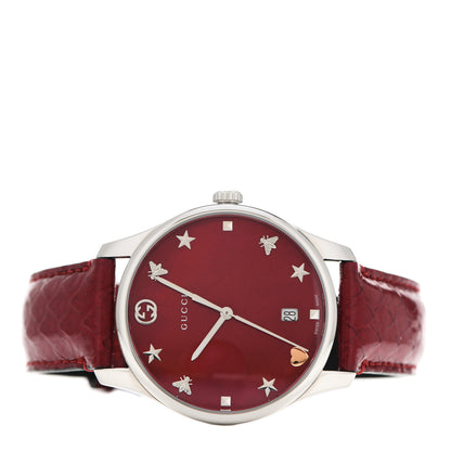 Gucci Stainless Steel Lizard Red Mother of Pearl 36mm G-Timeless Charm Quartz Watch 2 of 5