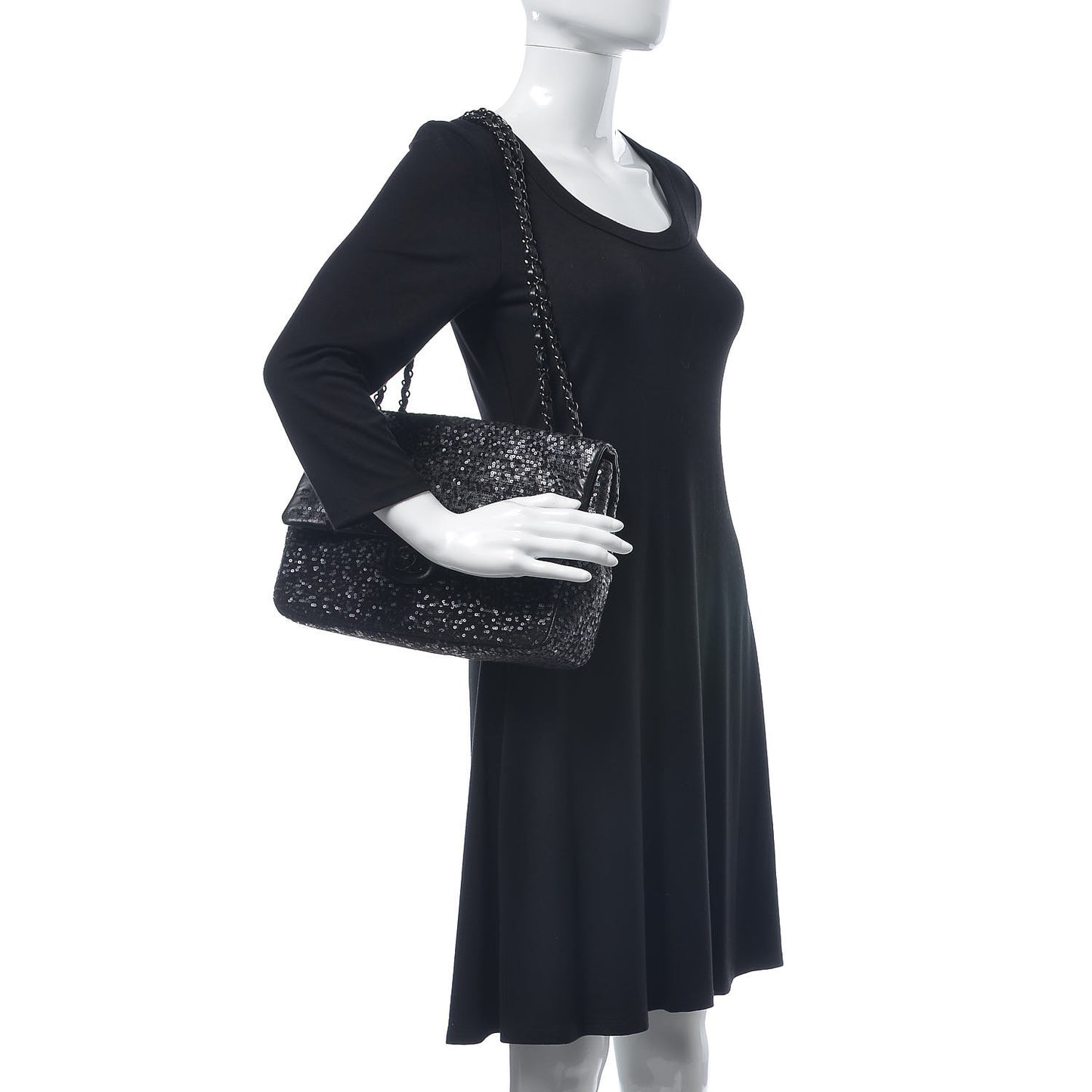 Sequin Lambskin Jumbo Moonlight on Water Flap Black