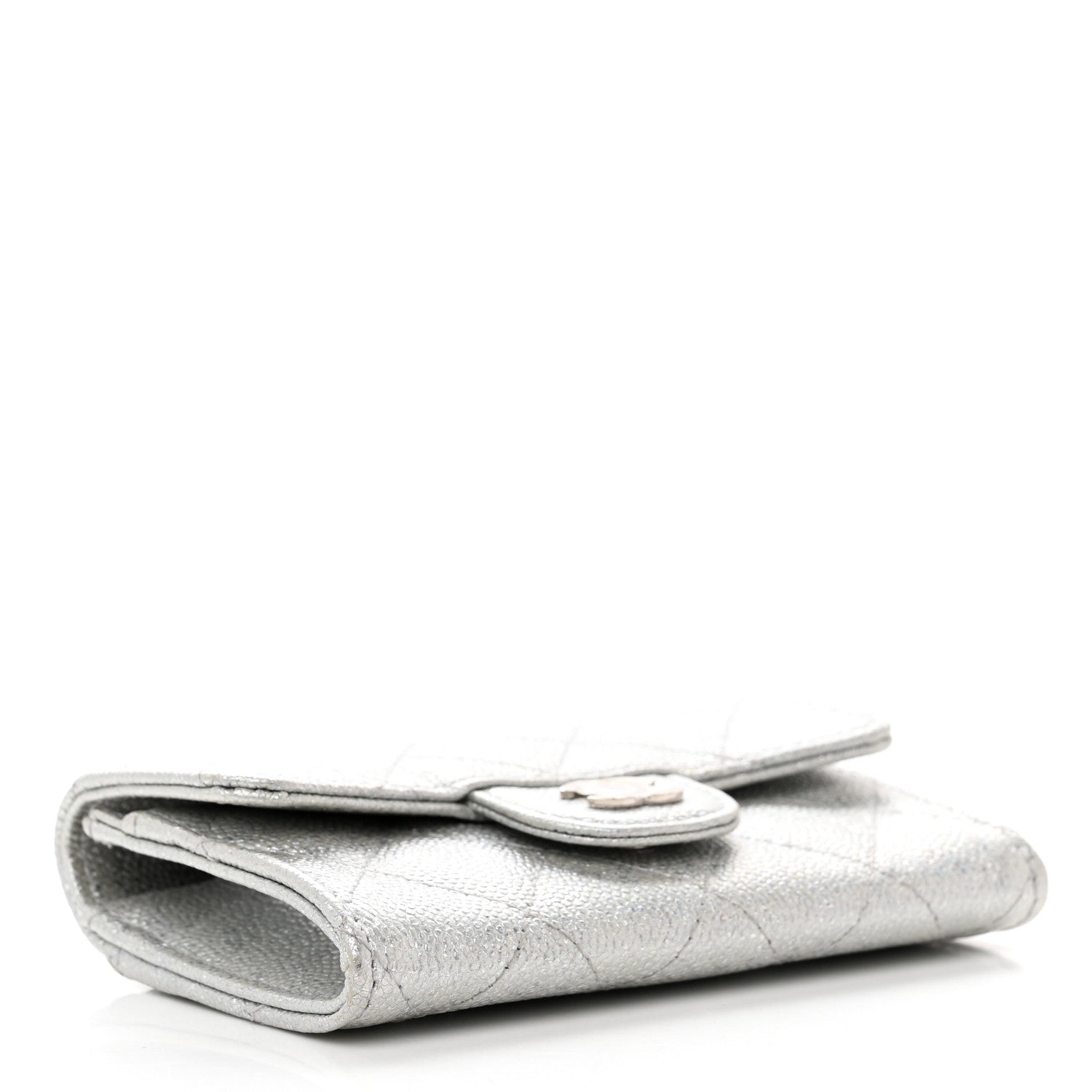 Chanel Glittered Metallic Caviar Quilted Flap Card Holder Wallet Silver 4 of 9