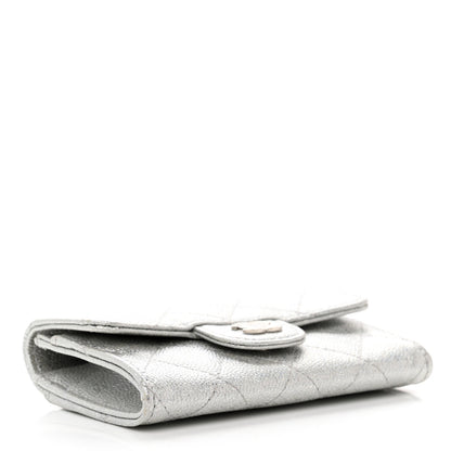 Chanel Glittered Metallic Caviar Quilted Flap Card Holder Wallet Silver 4 of 9