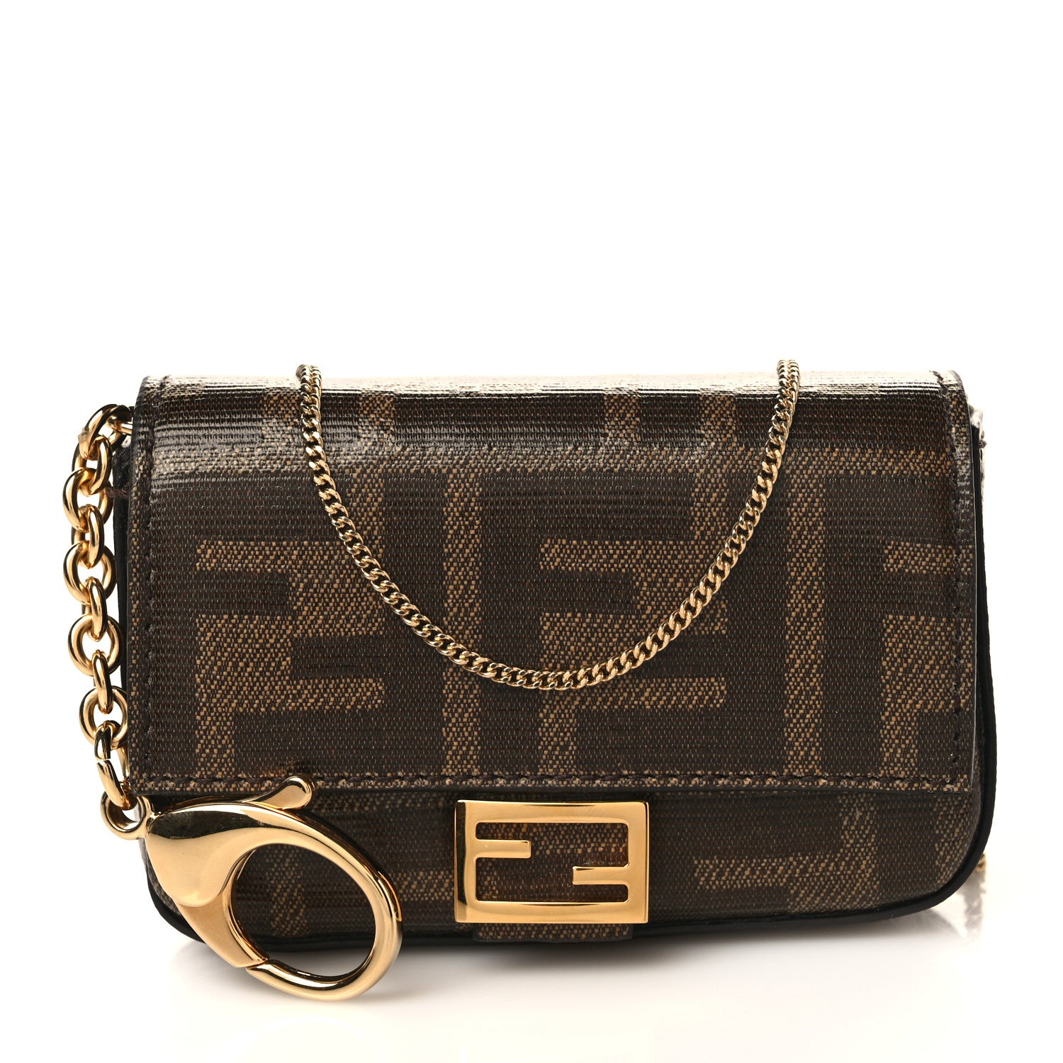 Fendi Glazed Fabric FF 1974 Nano Baguette Belt Charm Mogano Panna 1 of 10