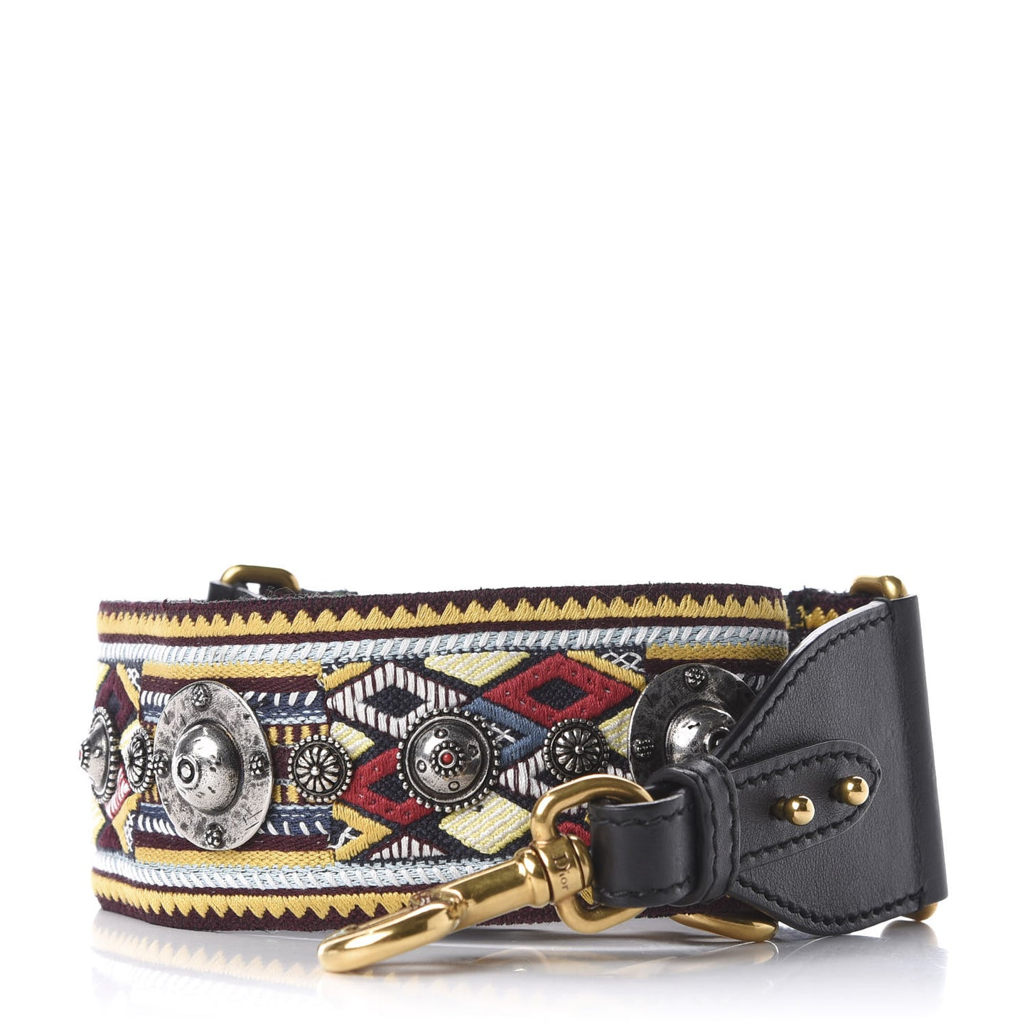 Canvas Embroidered Studded Shoulder Strap Black Multicolor