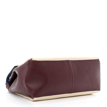 Valentino Garavani Calfskin Colorblock Single Handle Satchel Cream Blue Burgundy 4 of 14
