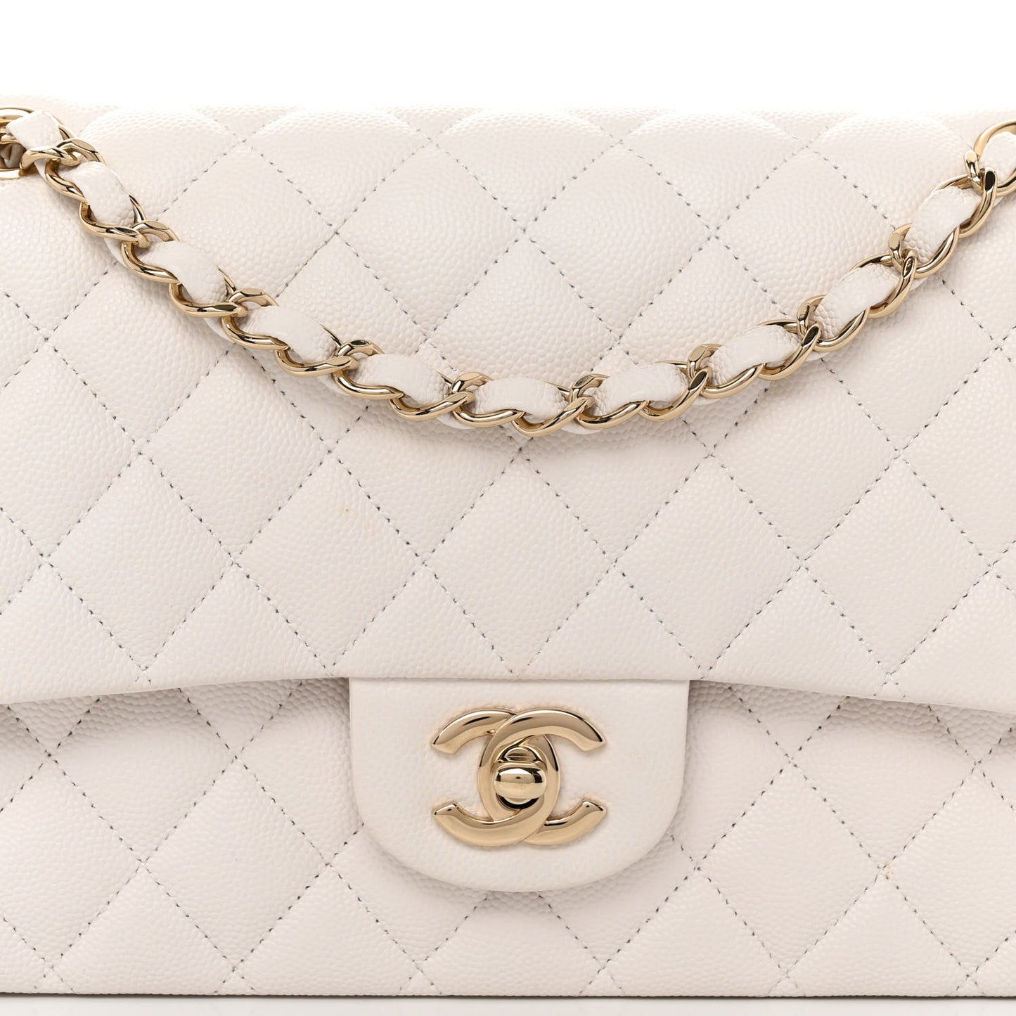 Caviar Quilted Medium Double Flap White