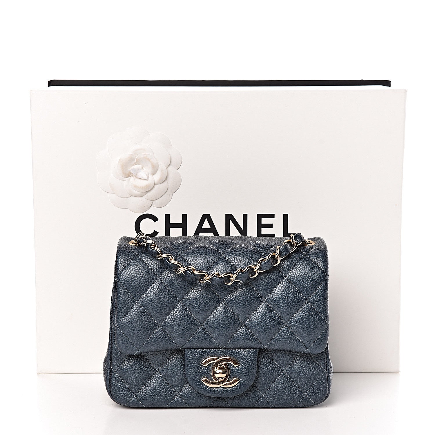 Chanel Iridescent Caviar Quilted Mini Square Flap Dark Blue 10 of 10