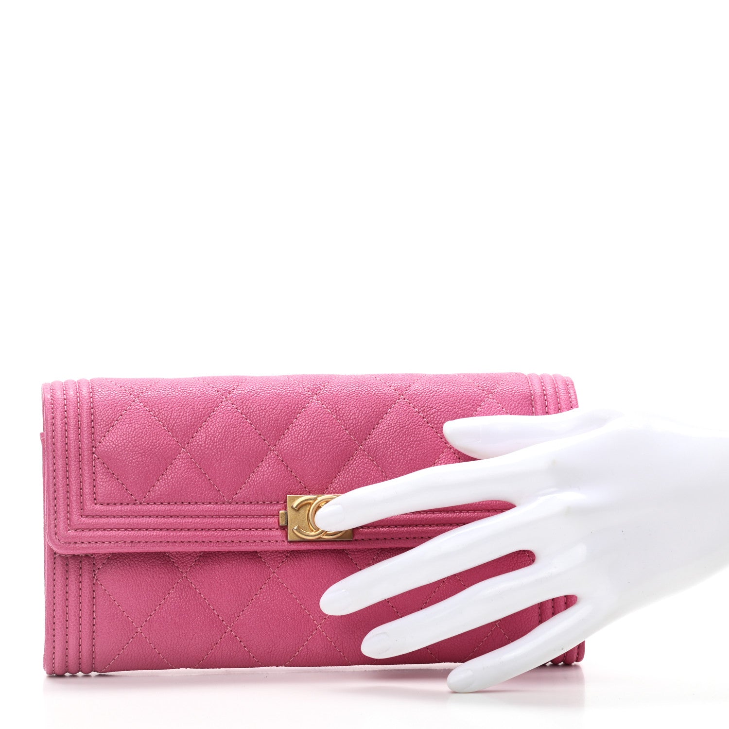 Chanel Caviar Quilted Large Boy Gusset Flap Wallet Pink 2 of 7