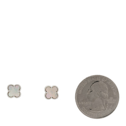 Van Cleef & Arpels 18K White Gold Mother of Pearl Sweet Alhambra Earrings 2 of 5