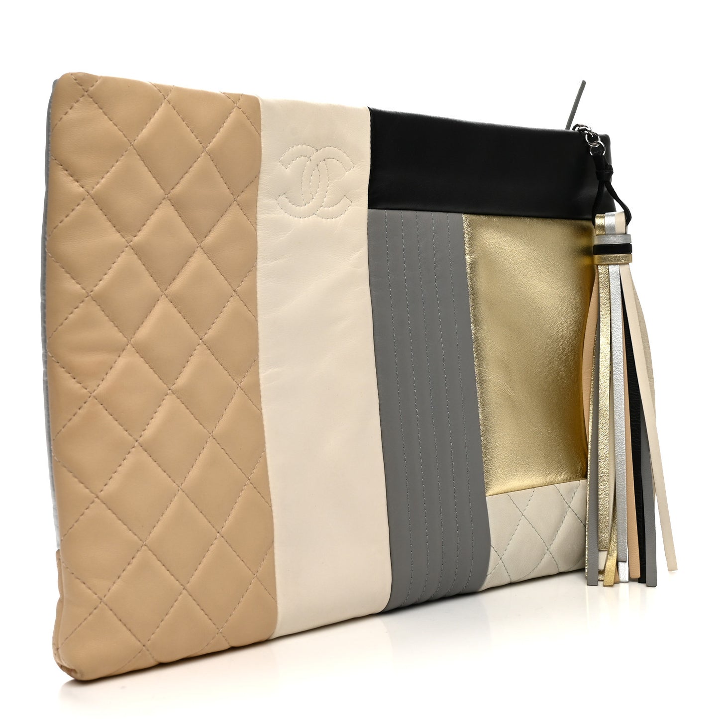 Lambskin Patchwork Medium Cosmetic Case Multicolor Silver