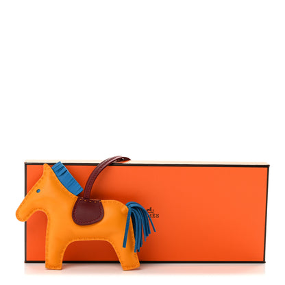 Hermes Milo Lambskin Grigri Rodeo Horse Bag Charm MM Jaune D'or Bleu Zanzibar Rouge H 4 of 4