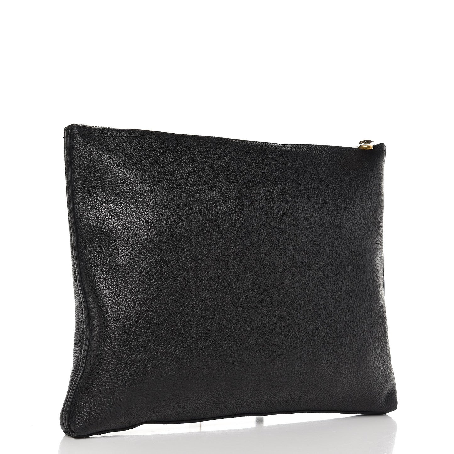 Pebbled Calfskin Medium Logo Portfolio Clutch Black