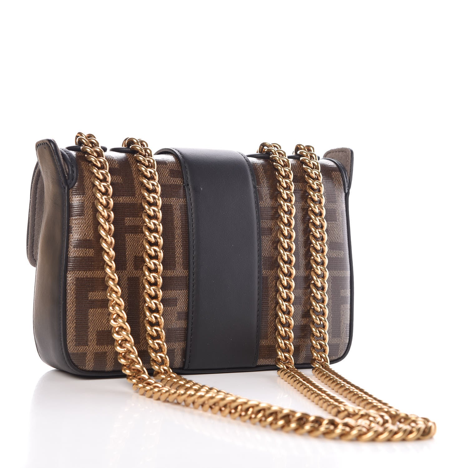 Fendi Glazed Fabric Vitello Century FF 1974 Stamp Patch Mini Double F Crossbody Bag Mogano Panna Black 3 of 9