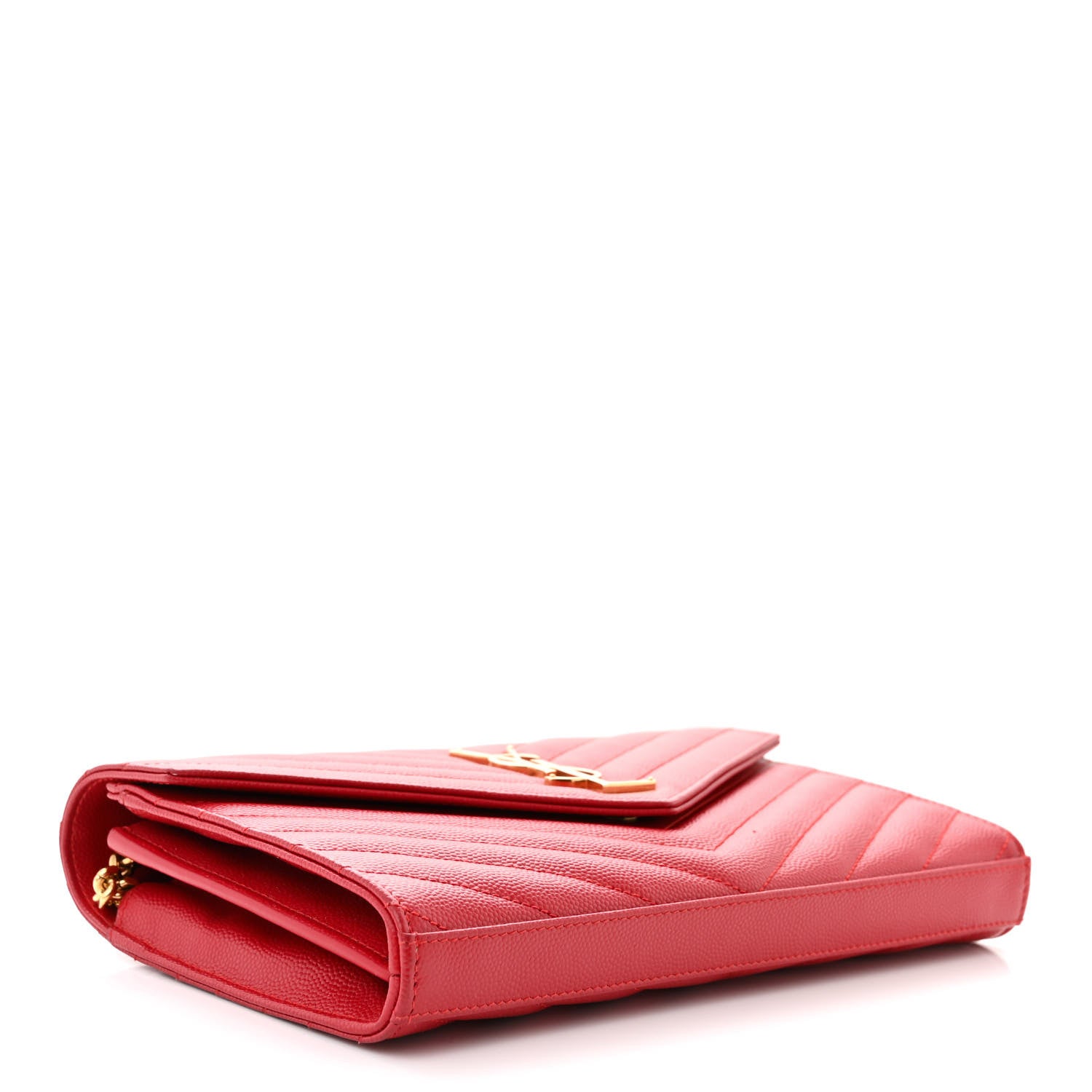 Saint Laurent Grain De Poudre Matelasse Chevron Monogram Chain Wallet New Red 4 of 10