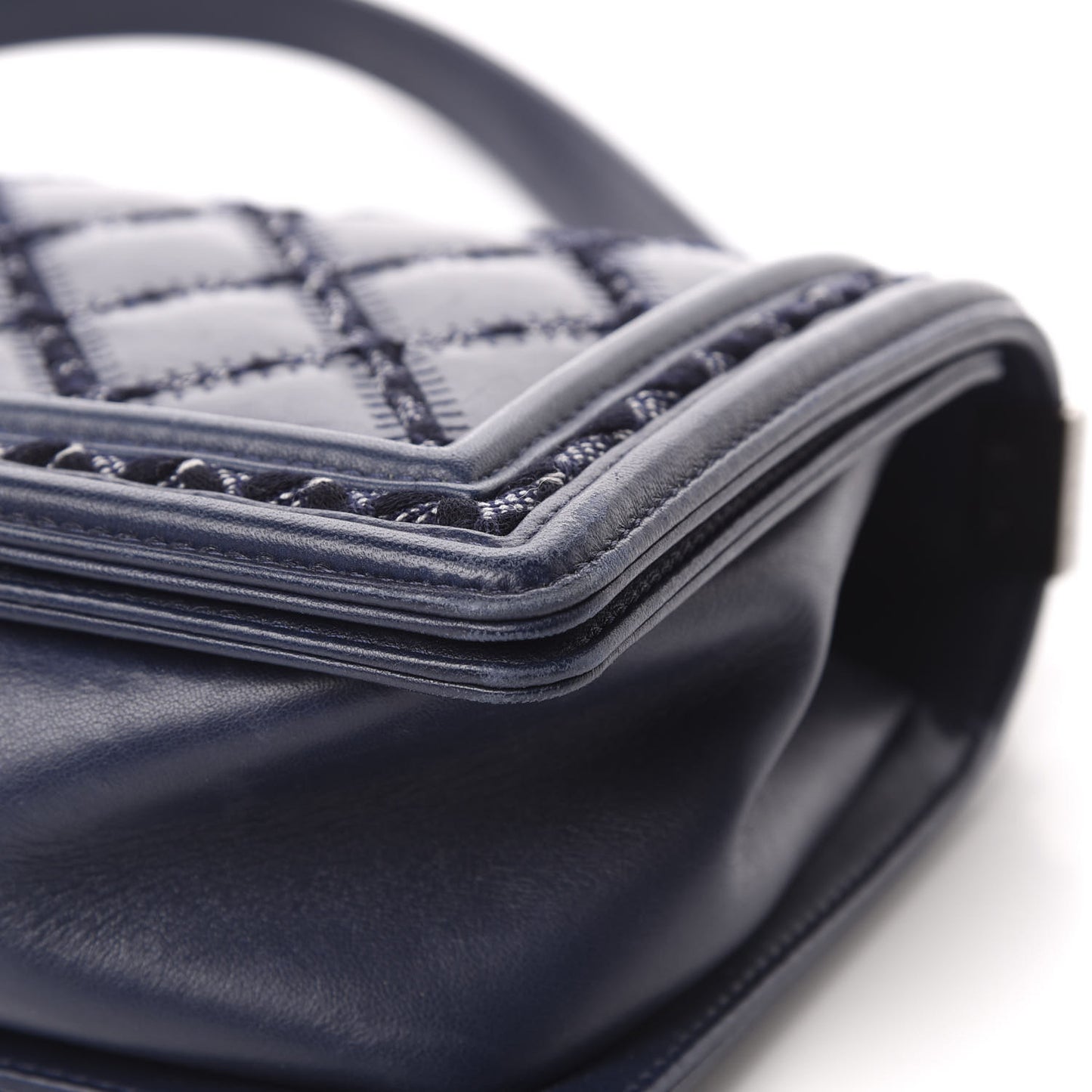 Calfskin Tweed Double Stitch Medium Boy Flap Navy Blue