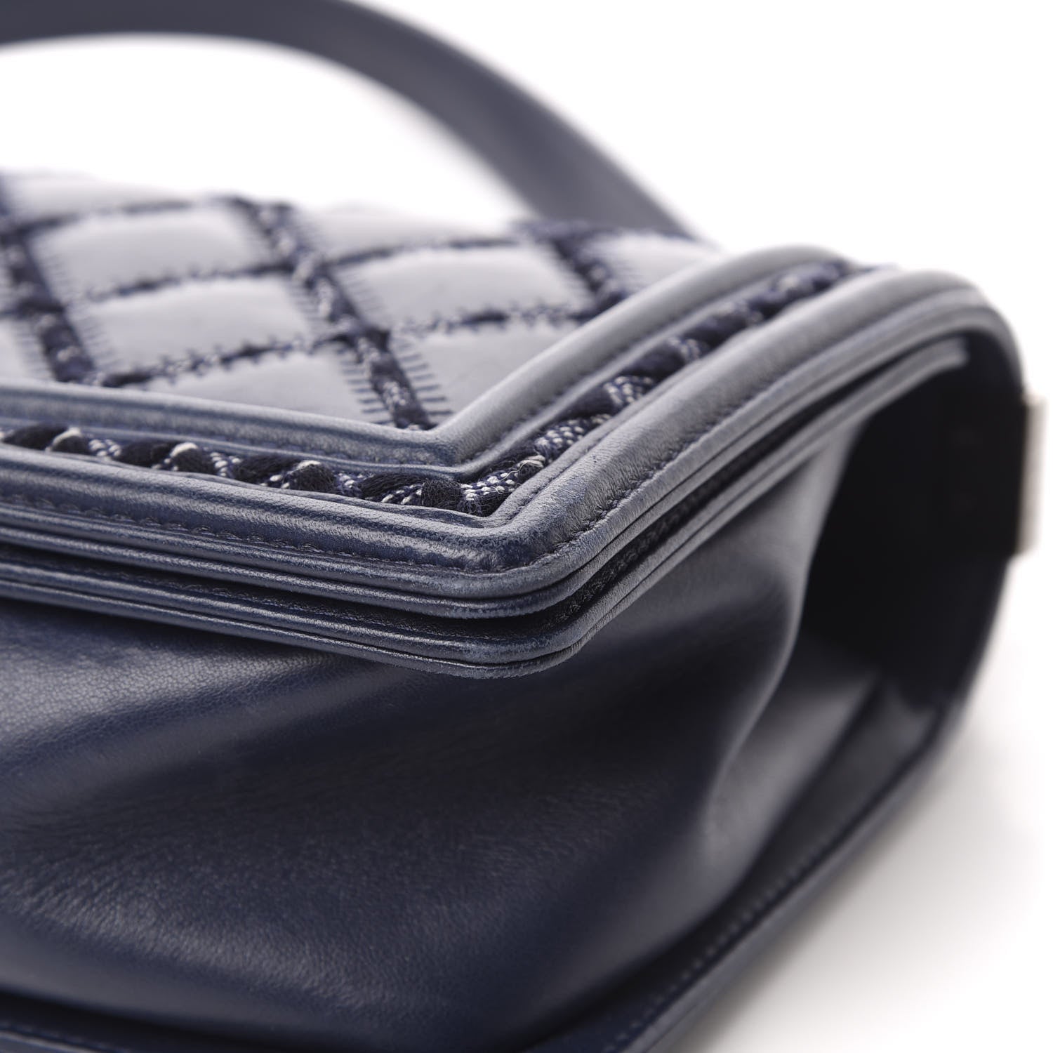 Chanel Calfskin Tweed Double Stitch Medium Boy Flap Navy Blue 8 of 14