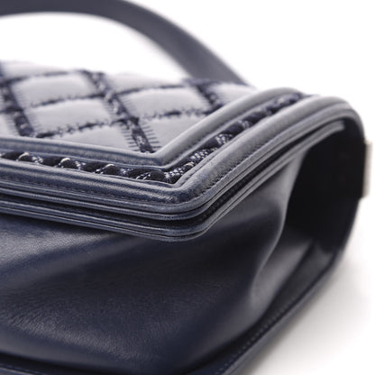 Chanel Calfskin Tweed Double Stitch Medium Boy Flap Navy Blue 8 of 14