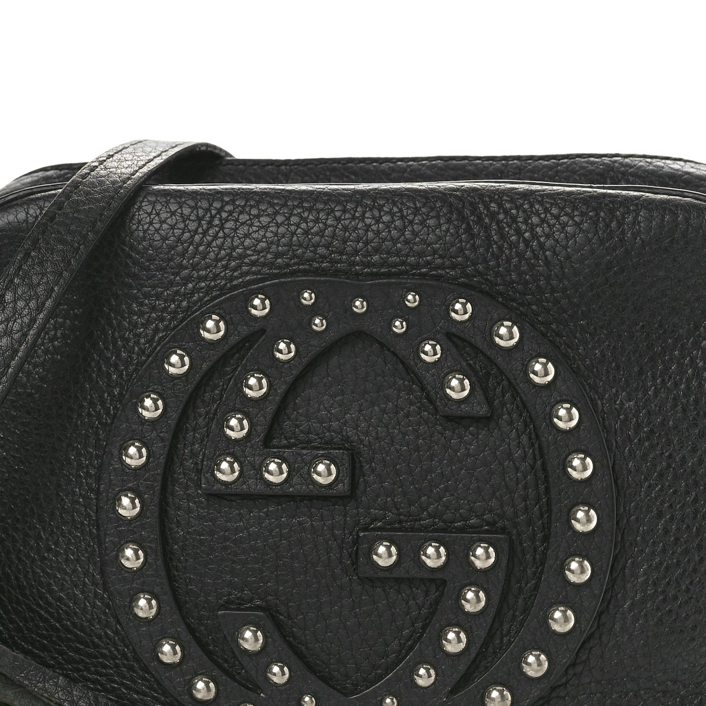 Pebbled Calfskin Studded Small Soho Disco Bag Black