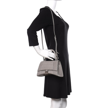 Balenciaga Calfskin Crocodile Embossed Small Hourglass Top Handle Bag Grey 2 of 11