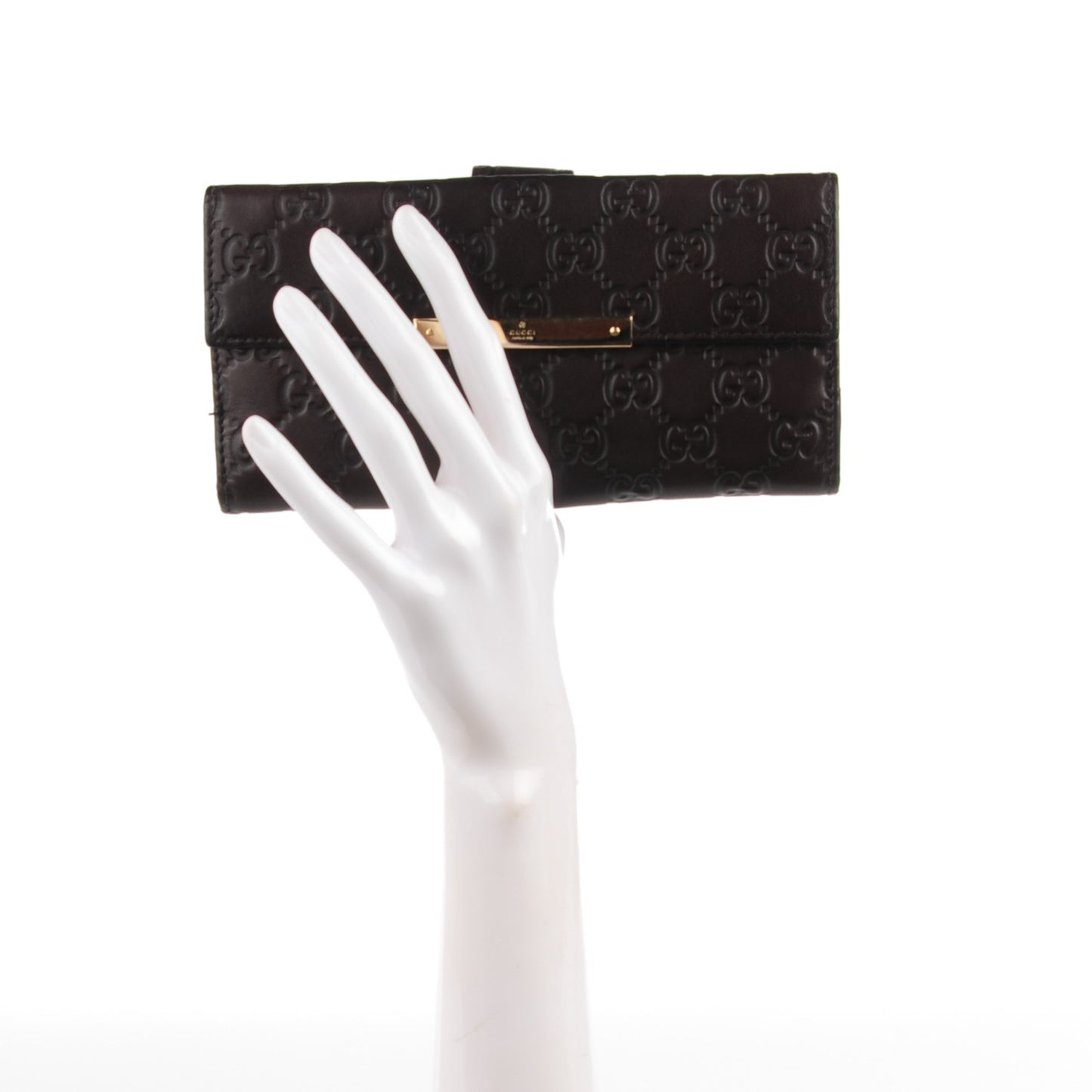 Guccissima Margaux Calfskin Metal Bar Continental Flap Wallet Chocolate