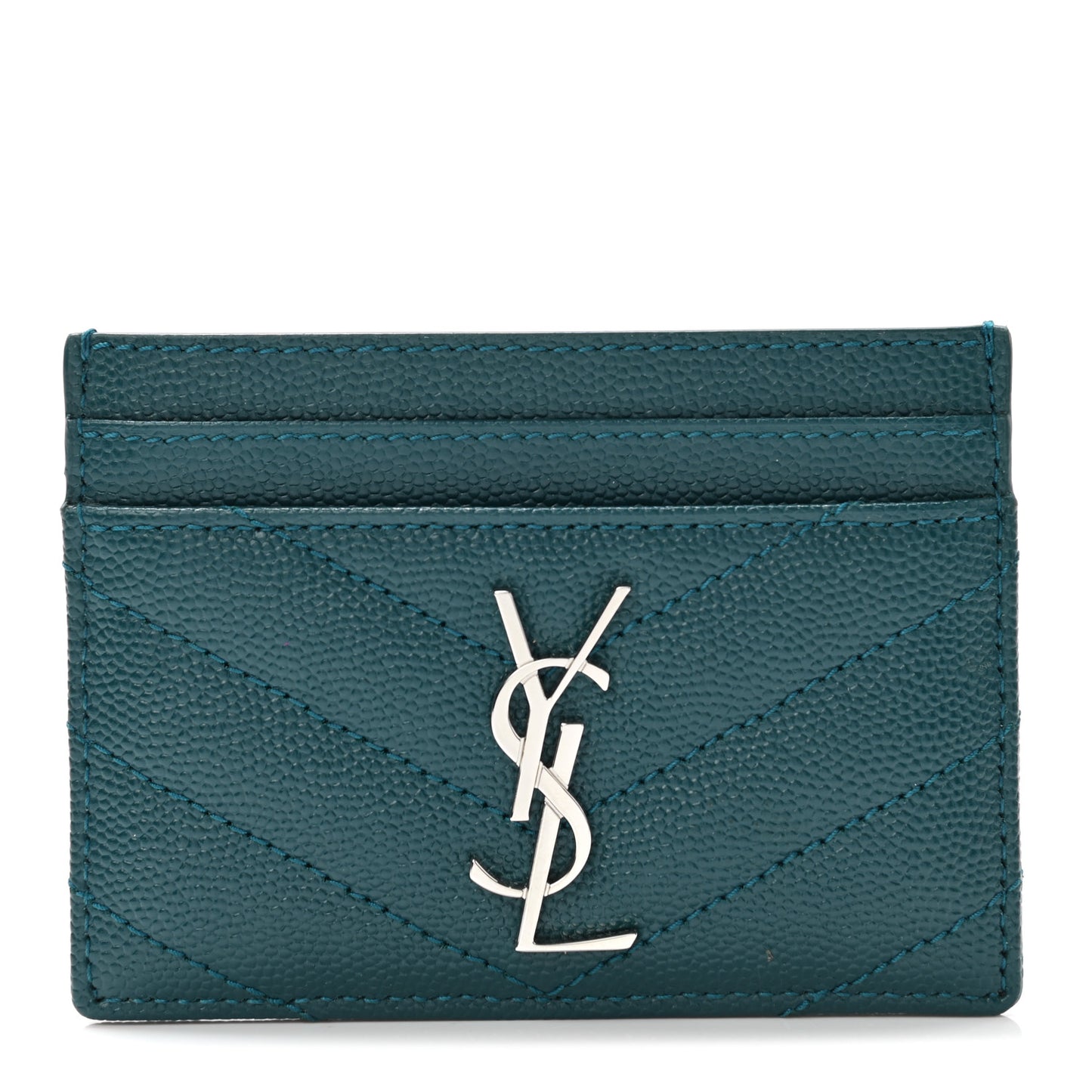 Grain De Poudre Matelasse Chevron Monogram Credit Card Case Peacock Green