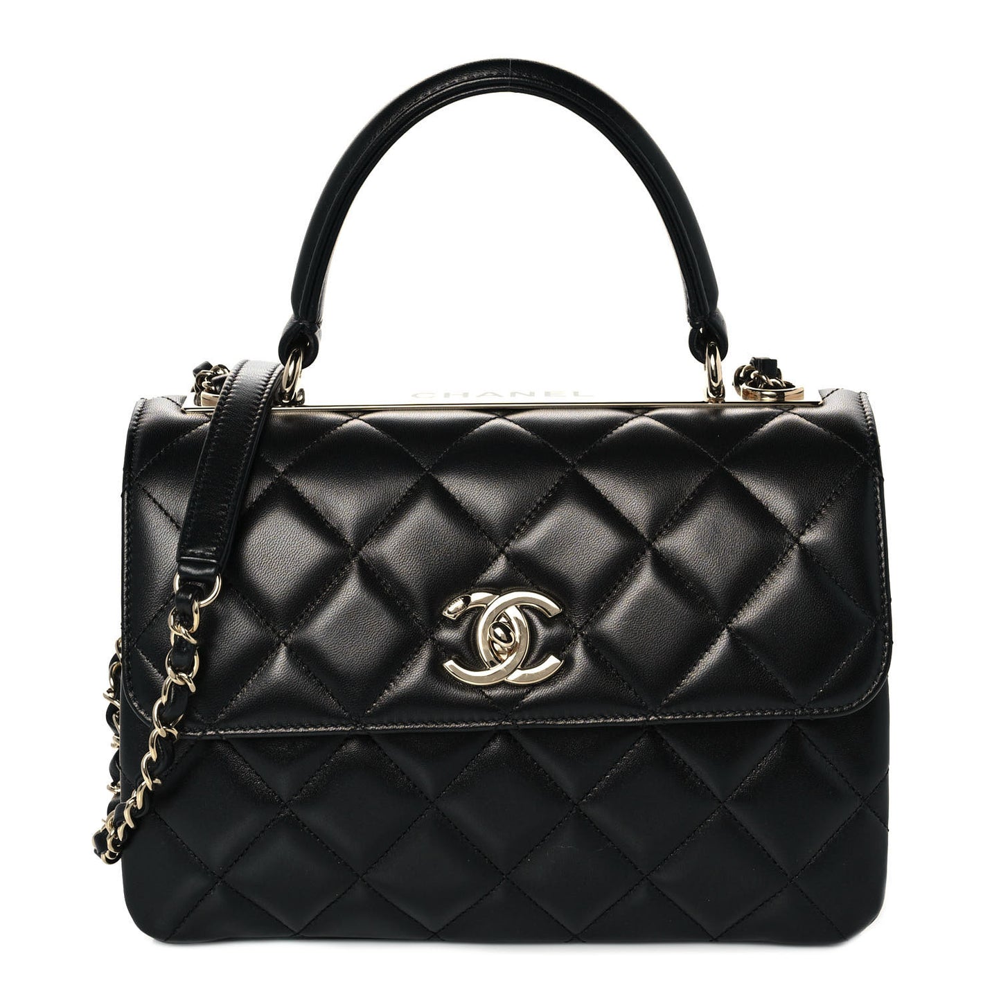 Lambskin Quilted Small Trendy CC Dual Handle Flap Bag Black