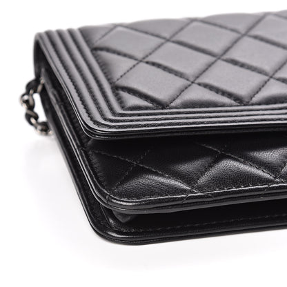Chanel Lambskin Quilted Boy Wallet On Chain WOC Black 9 of 13
