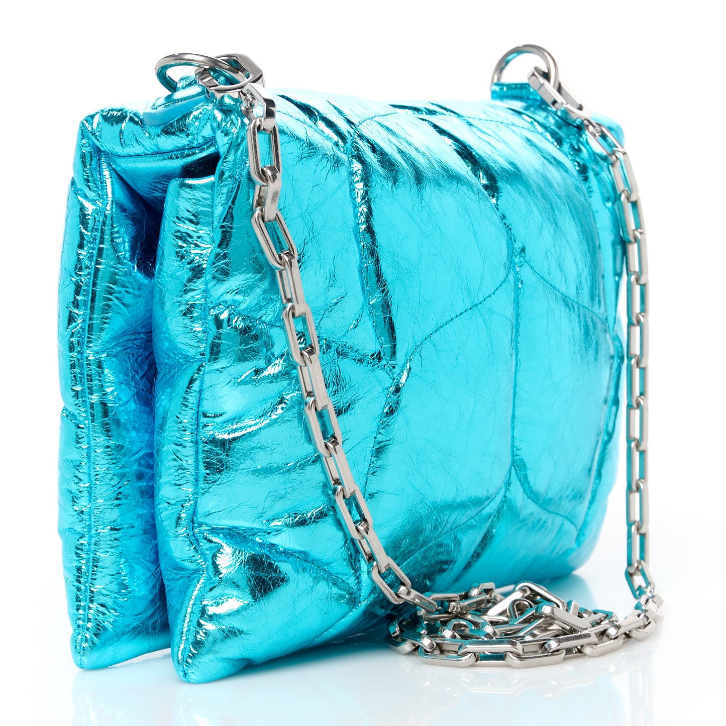 Metallic Crinkled Nappa Pillow Quilted Little Softie Bag Portobello Blue