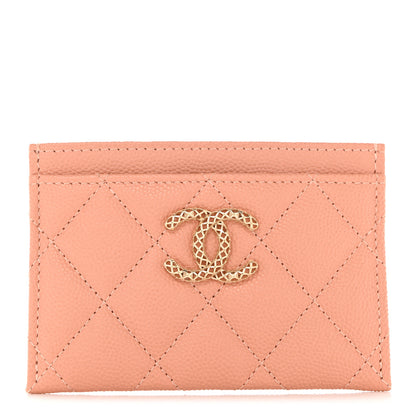 Chanel Caviar Metal Perforated Quilted CC Card Holder Beige 1 of 9