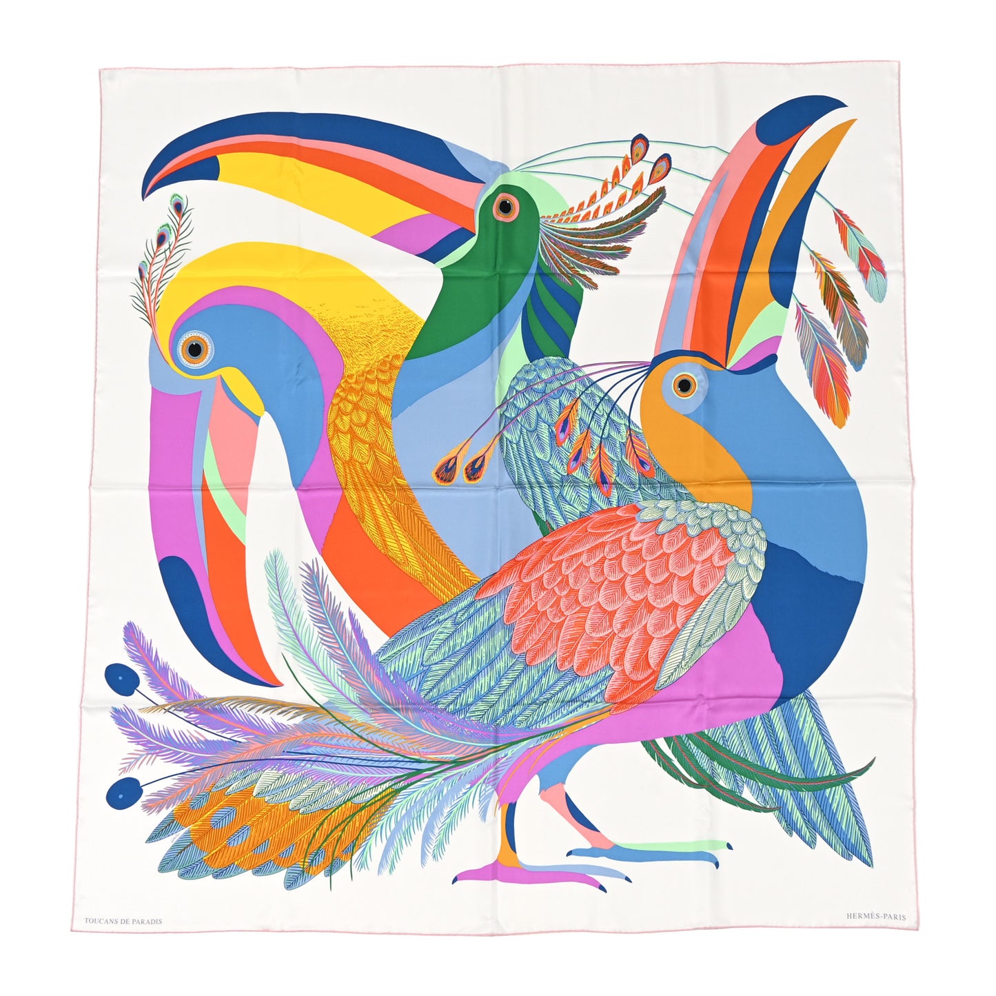 Silk Giant Toucans De Paradis Scarf 140 White Bleu Multicolor