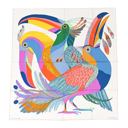 Hermes Silk Giant Toucans De Paradis Scarf 140 White Bleu Multicolor 1 of 14