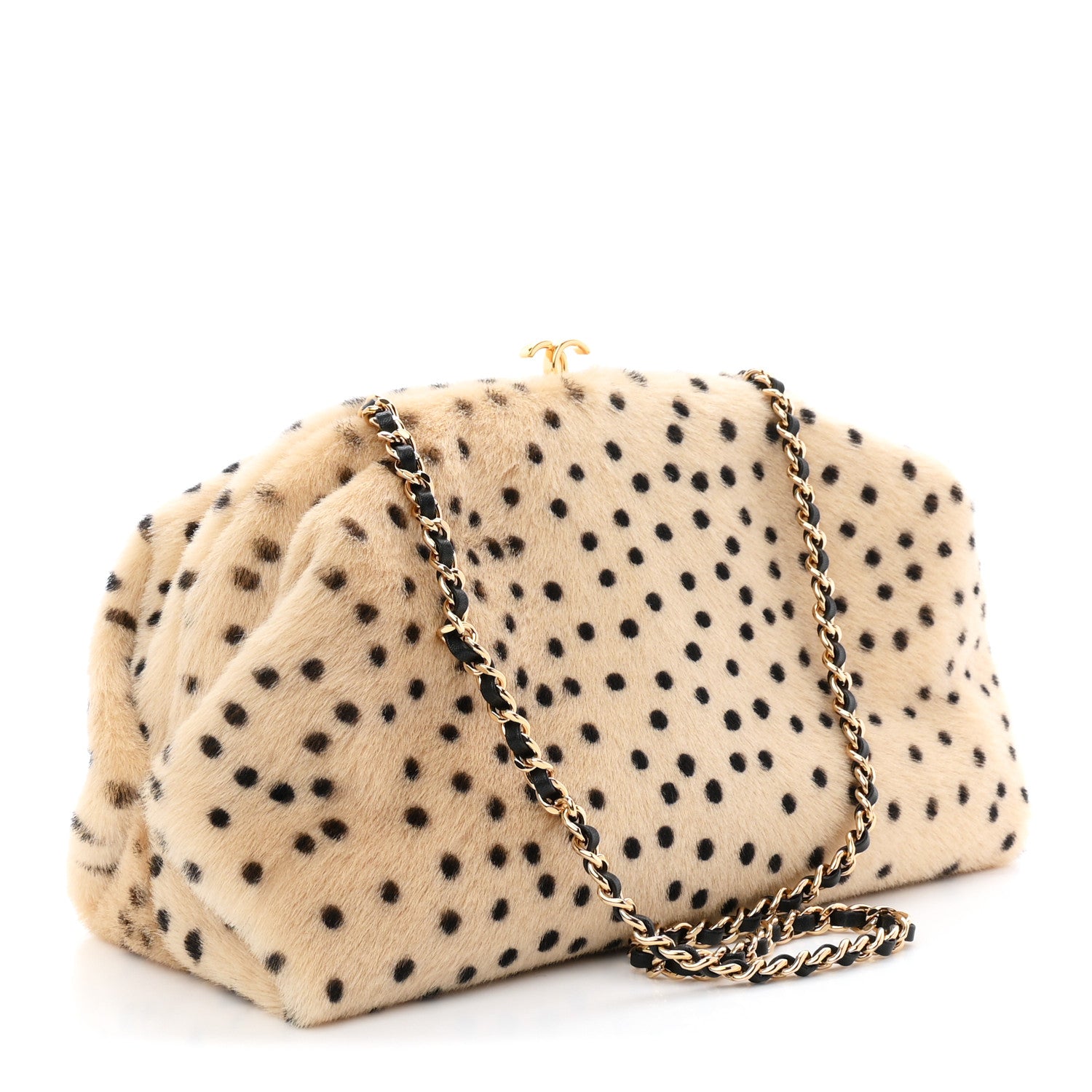 Chanel Pony Hair Cheetah Printed Lambskin Clutch With Chain Beige Black 3 of 11